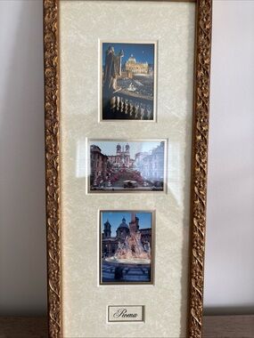 Vertical triple-photo decorative frame featuring iconic scenes of Rome Italy